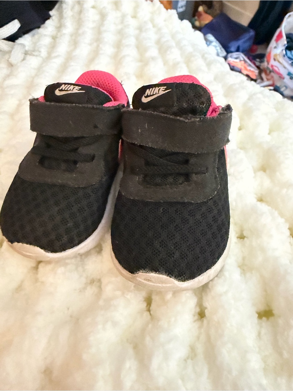 Nike Kids Black Sneakers with Pink Liner and Velcro Strap